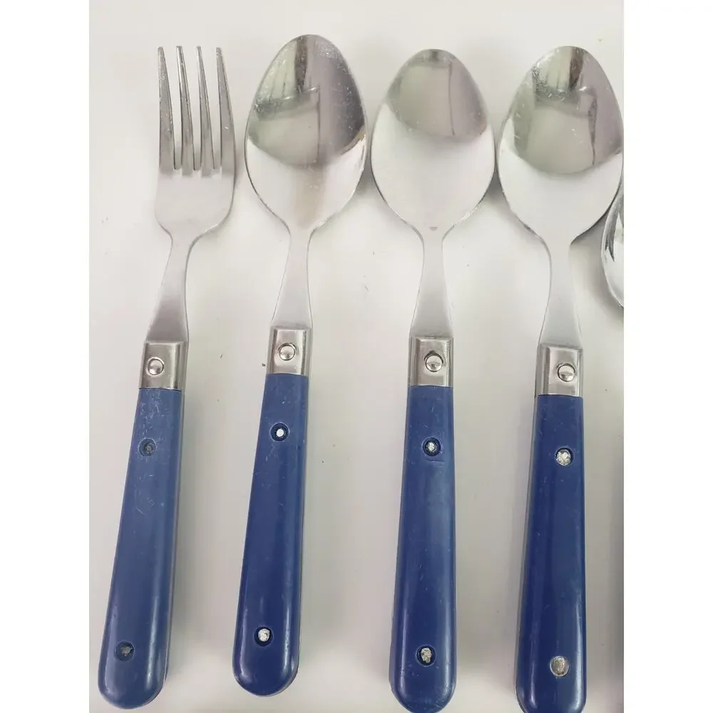 LE PRIX Stainless Flatware BLUE HANDLE Set of 11 Knives Spoons Fork